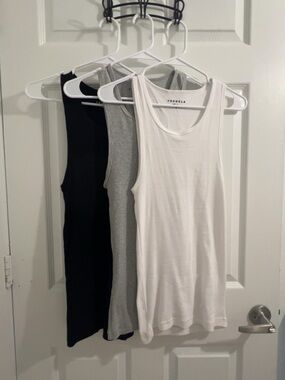 YoungLA Women's Ribbed Tank Trio — White, Gray & Black
